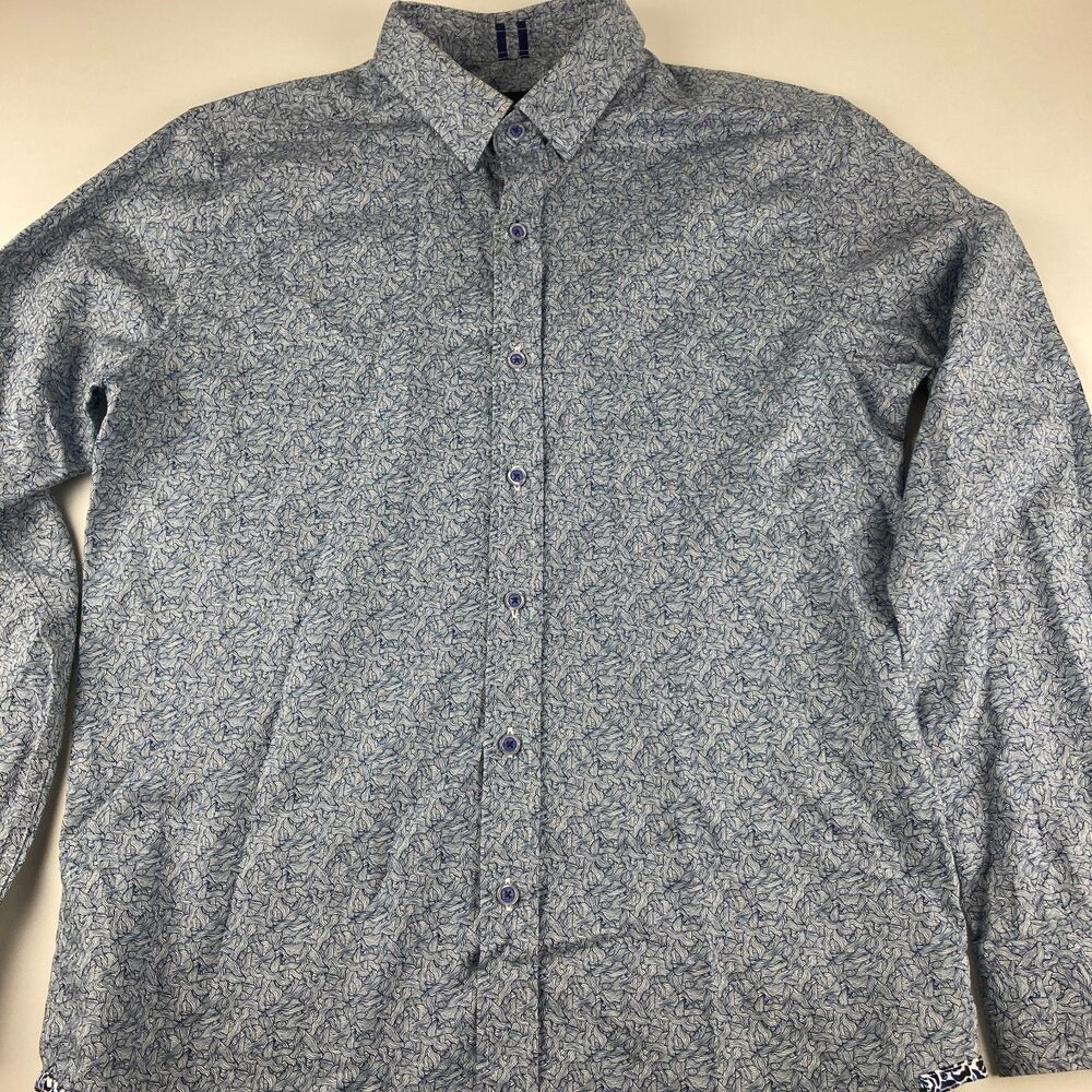 Robert Graham Modern Americana Shirt Mens S Blue Abstract Print Cotton Tailored
